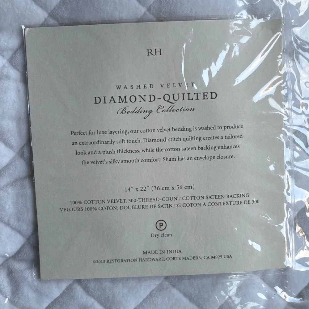 New with tags - Restoration Hardware RH Washed Velvet Diamond Coverlet & 2 Shams